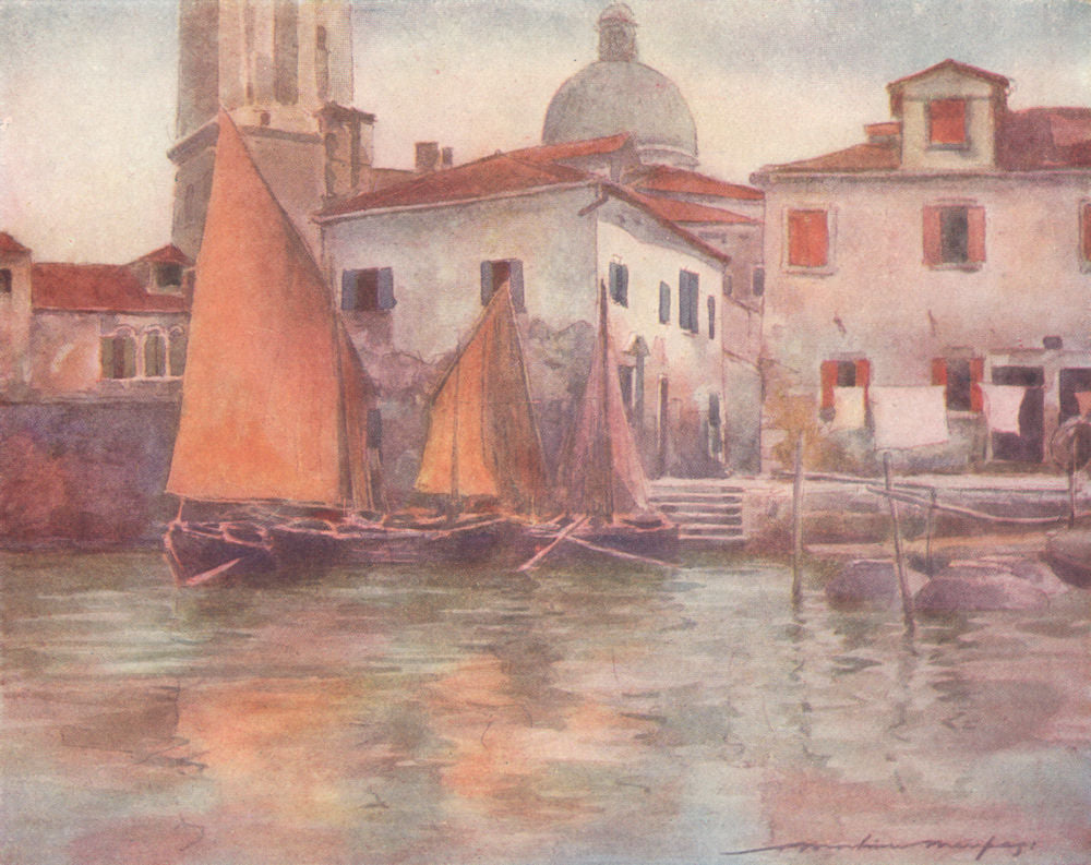 VENEZIA. 'Fishing boats from Chioggia' by Mortimer Menpes. Venice 1916 print